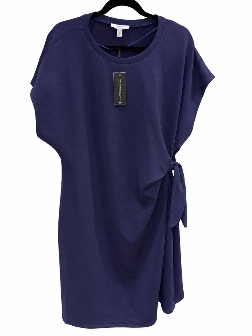 Sleek Navy Midi Dress with Side Tie  Detail Dolman Short Sleeves • Size 3X • NWT